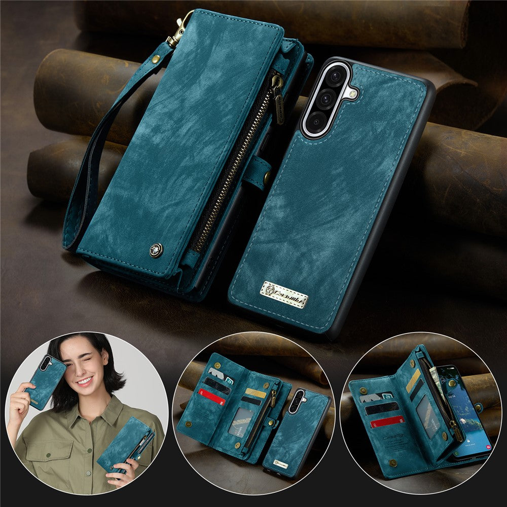 For Samsung Galaxy A56 5G Phone Cases Leather Cover with Detachable Wallet and Strap - Blue