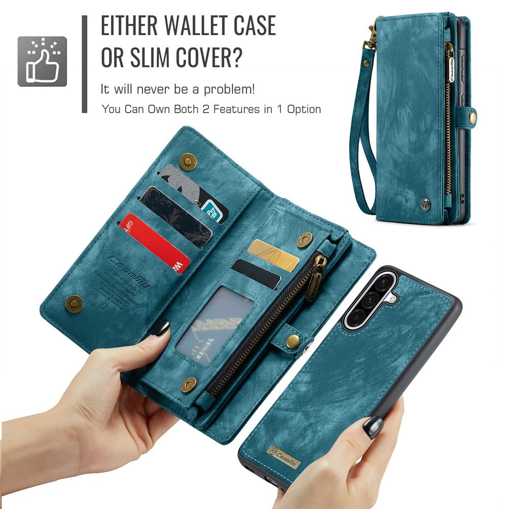 For Samsung Galaxy A56 5G Phone Cases Leather Cover with Detachable Wallet and Strap - Blue