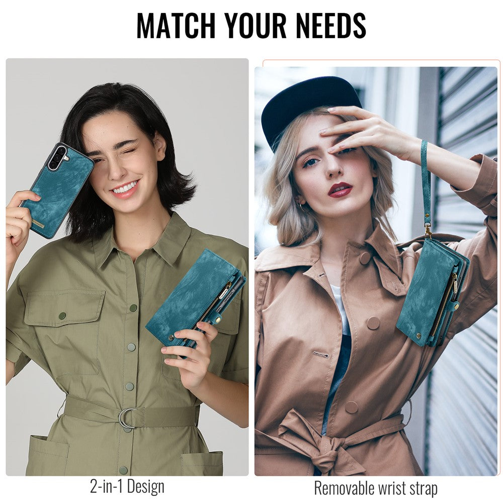 For Samsung Galaxy A56 5G Phone Cases Leather Cover with Detachable Wallet and Strap - Blue