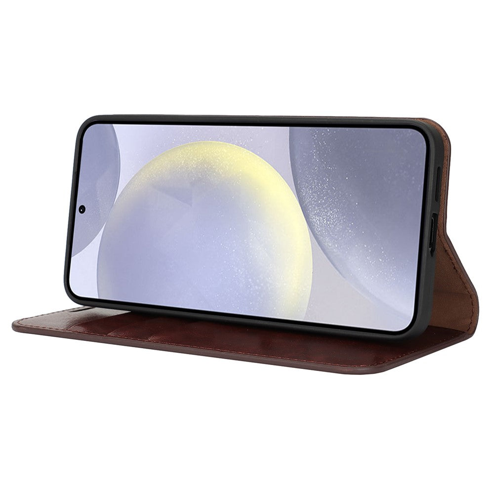 For Samsung Galaxy S25 Case Crazy Horse Texture Split Leather Wallet Phone Cover - Dark Brown