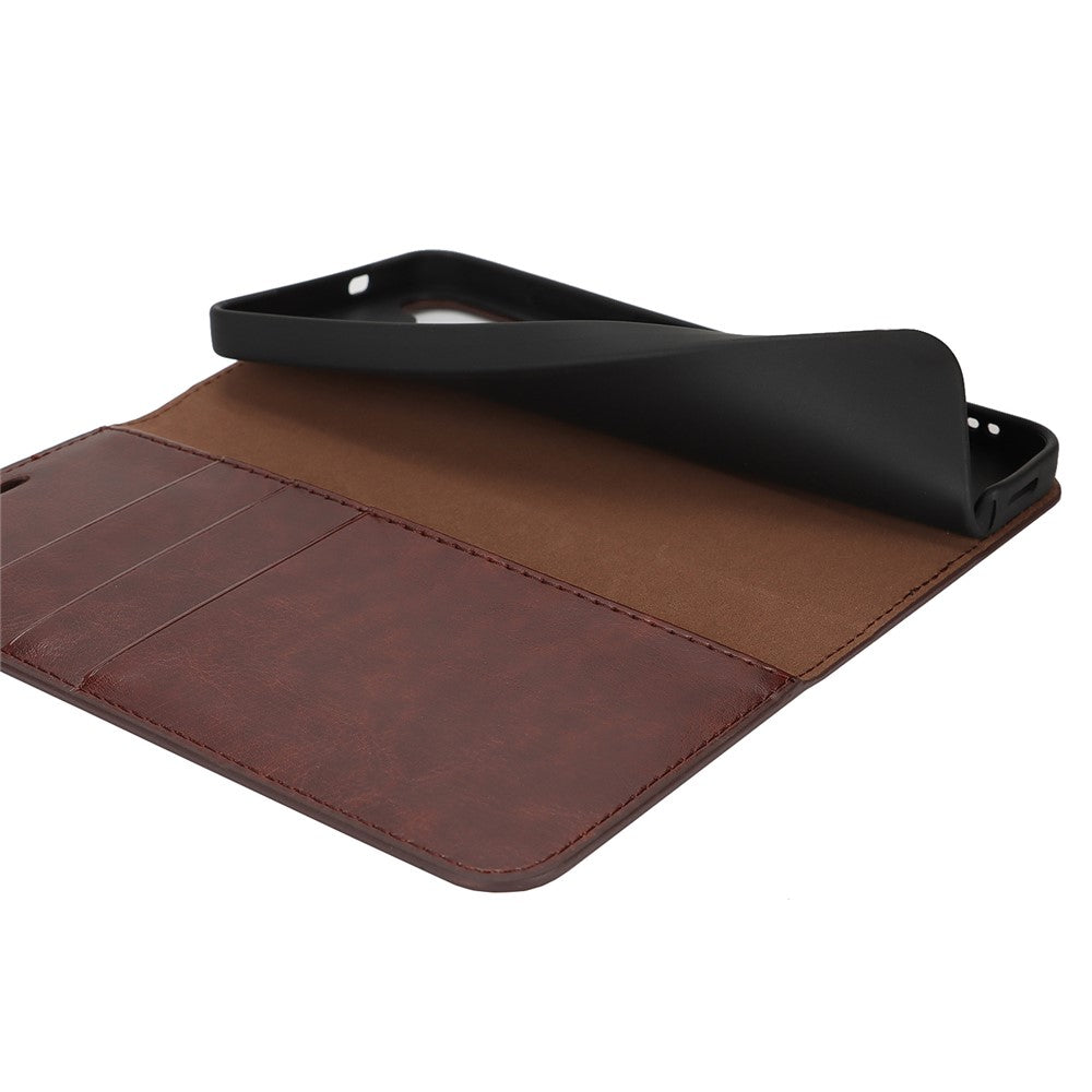 For Samsung Galaxy S25 Case Crazy Horse Texture Split Leather Wallet Phone Cover - Dark Brown