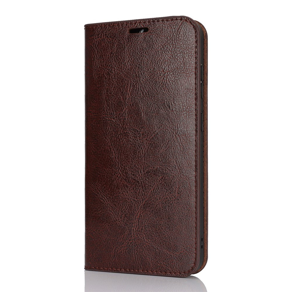 For Samsung Galaxy S25 Case Crazy Horse Texture Split Leather Wallet Phone Cover - Dark Brown