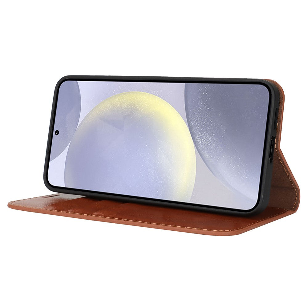 For Samsung Galaxy S25 Case Crazy Horse Texture Split Leather Wallet Phone Cover - Light Brown