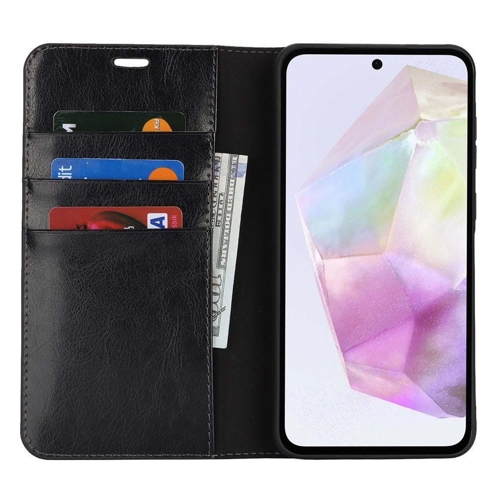 For Samsung Galaxy A56 5G / A36 5G Case Crazy Horse Texture Split Leather Wallet Phone Cover - Black