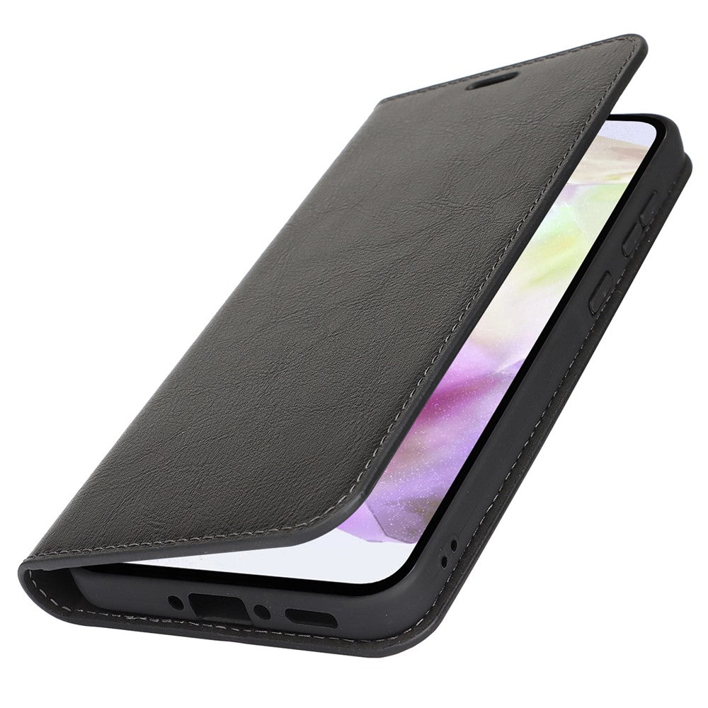 For Samsung Galaxy A56 5G / A36 5G Case Crazy Horse Texture Split Leather Wallet Phone Cover - Black