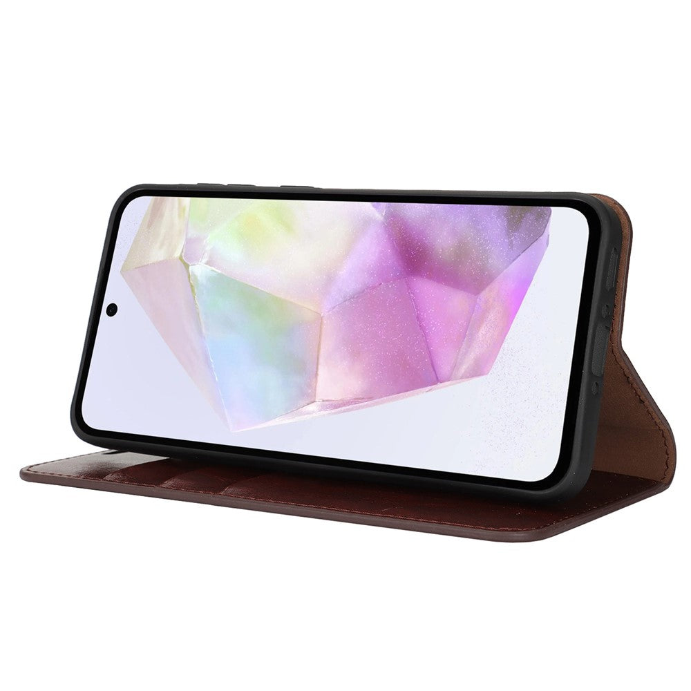 For Samsung Galaxy A56 5G / A36 5G Case Crazy Horse Texture Split Leather Wallet Phone Cover - Dark Brown