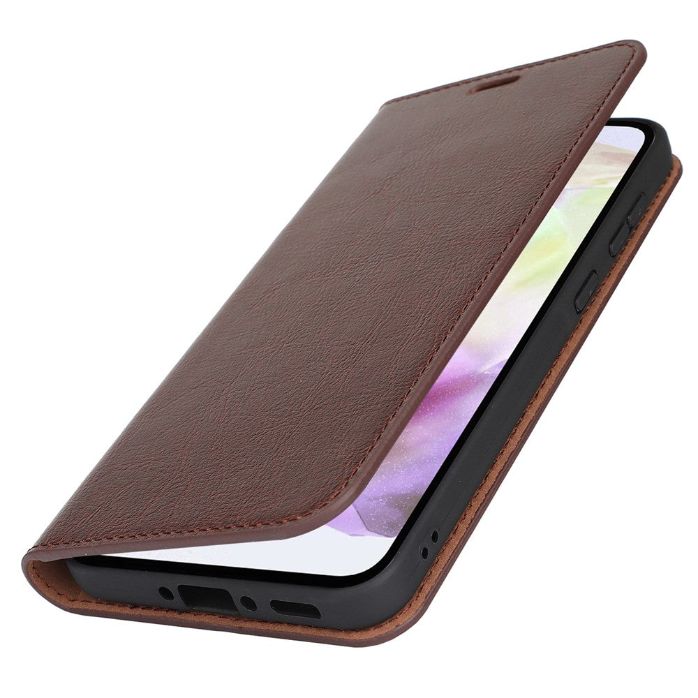 For Samsung Galaxy A56 5G / A36 5G Case Crazy Horse Texture Split Leather Wallet Phone Cover - Dark Brown