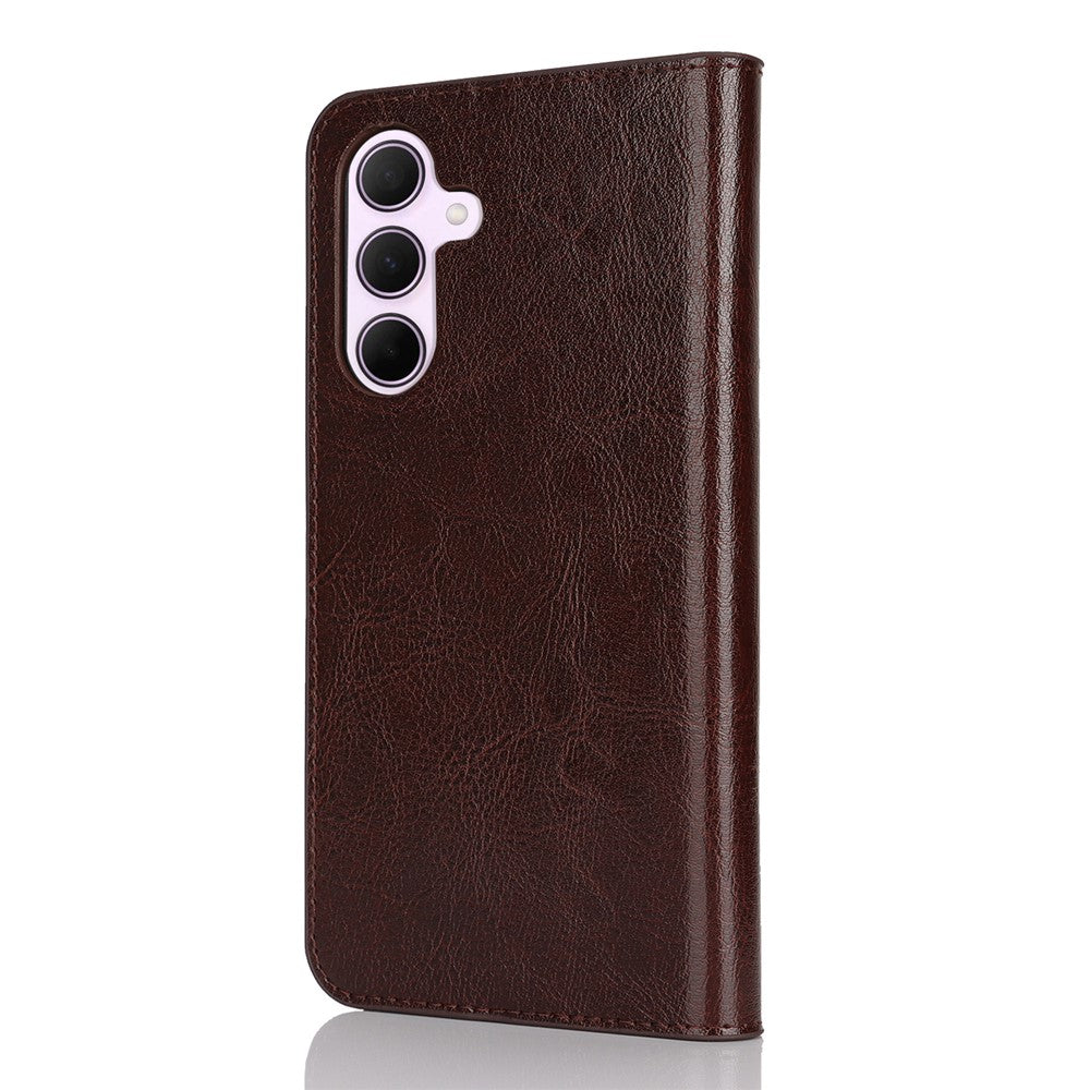 For Samsung Galaxy A56 5G / A36 5G Case Crazy Horse Texture Split Leather Wallet Phone Cover - Dark Brown