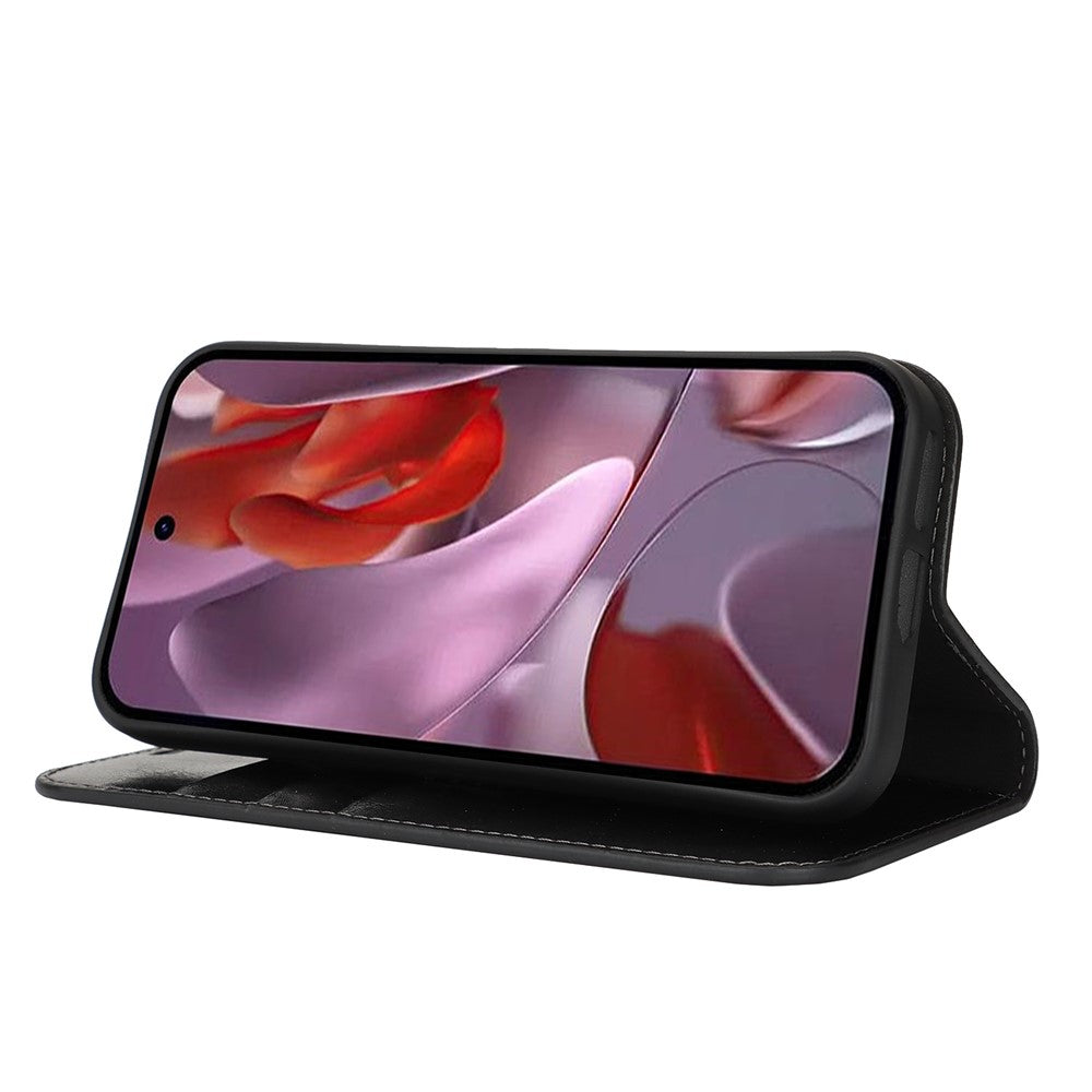 For Google Pixel 9a Case Crazy Horse Texture Split Leather Wallet Phone Cover - Black