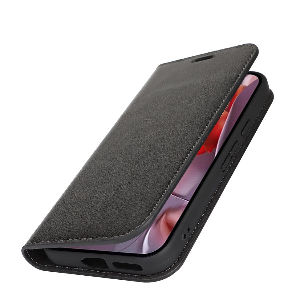 For Google Pixel 9a Case Crazy Horse Texture Split Leather Wallet Phone Cover - Black