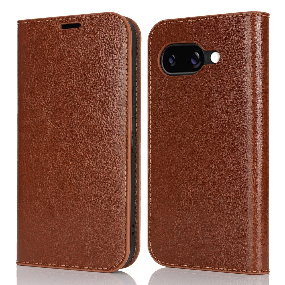 For Google Pixel 9a Case Crazy Horse Texture Split Leather Wallet Phone Cover - Light Brown