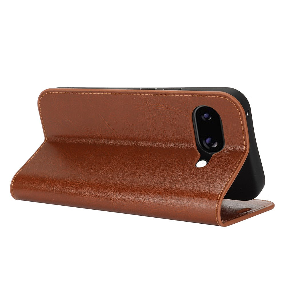 For Google Pixel 9a Case Crazy Horse Texture Split Leather Wallet Phone Cover - Light Brown