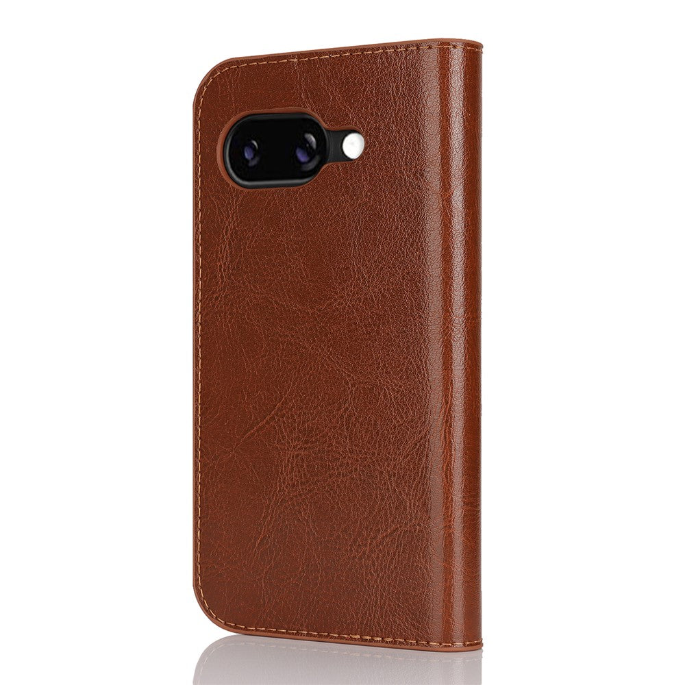 For Google Pixel 9a Case Crazy Horse Texture Split Leather Wallet Phone Cover - Light Brown