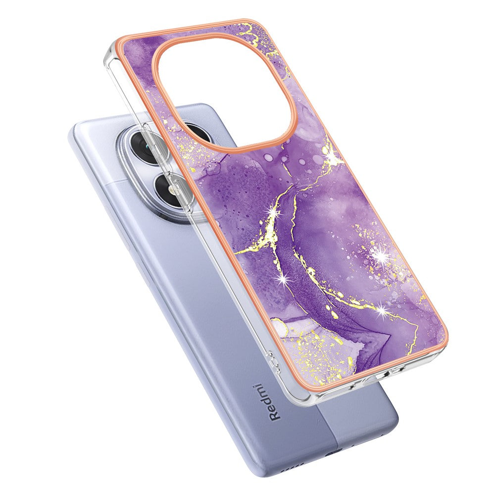 For Xiaomi Poco X7 5G / Xiaomi Redmi Note 14 Pro+ 5G / Xiaomi Redmi Note 14 Pro 5G TPU Case with IMD Marble Pattern Electroplated Back Cover - Purple 002