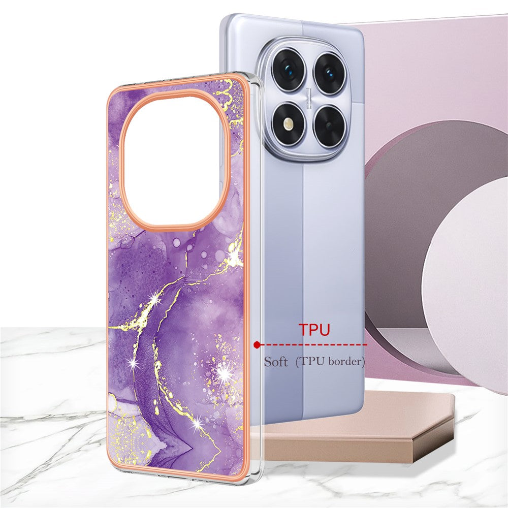 For Xiaomi Poco X7 5G / Xiaomi Redmi Note 14 Pro+ 5G / Xiaomi Redmi Note 14 Pro 5G TPU Case with IMD Marble Pattern Electroplated Back Cover - Purple 002