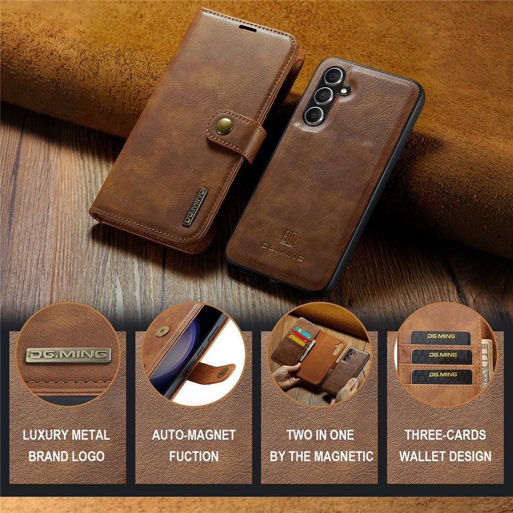for Samsung Galaxy A56 5G Case Detachable Split Leather Phone Cover - Brown