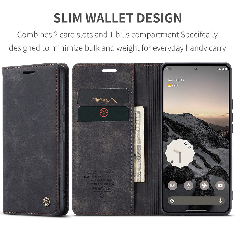 For Google Pixel 9a Wallet Case PU Leather Phone Cover Stand - Black