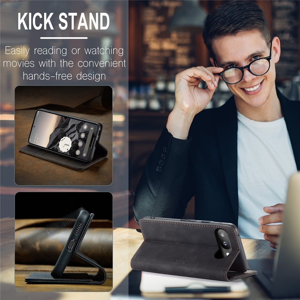 For Google Pixel 9a Wallet Case PU Leather Phone Cover Stand - Black