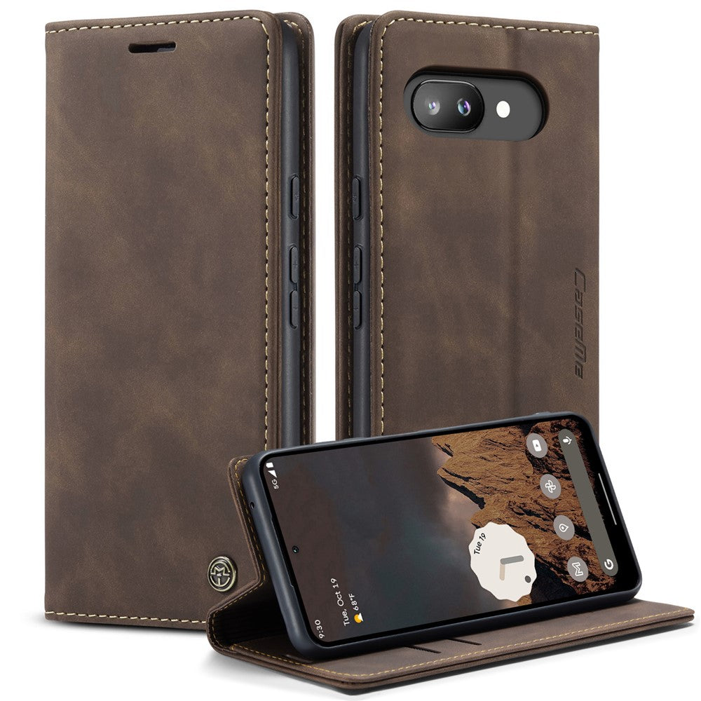 For Google Pixel 9a Wallet Case PU Leather Phone Cover Stand - Coffee