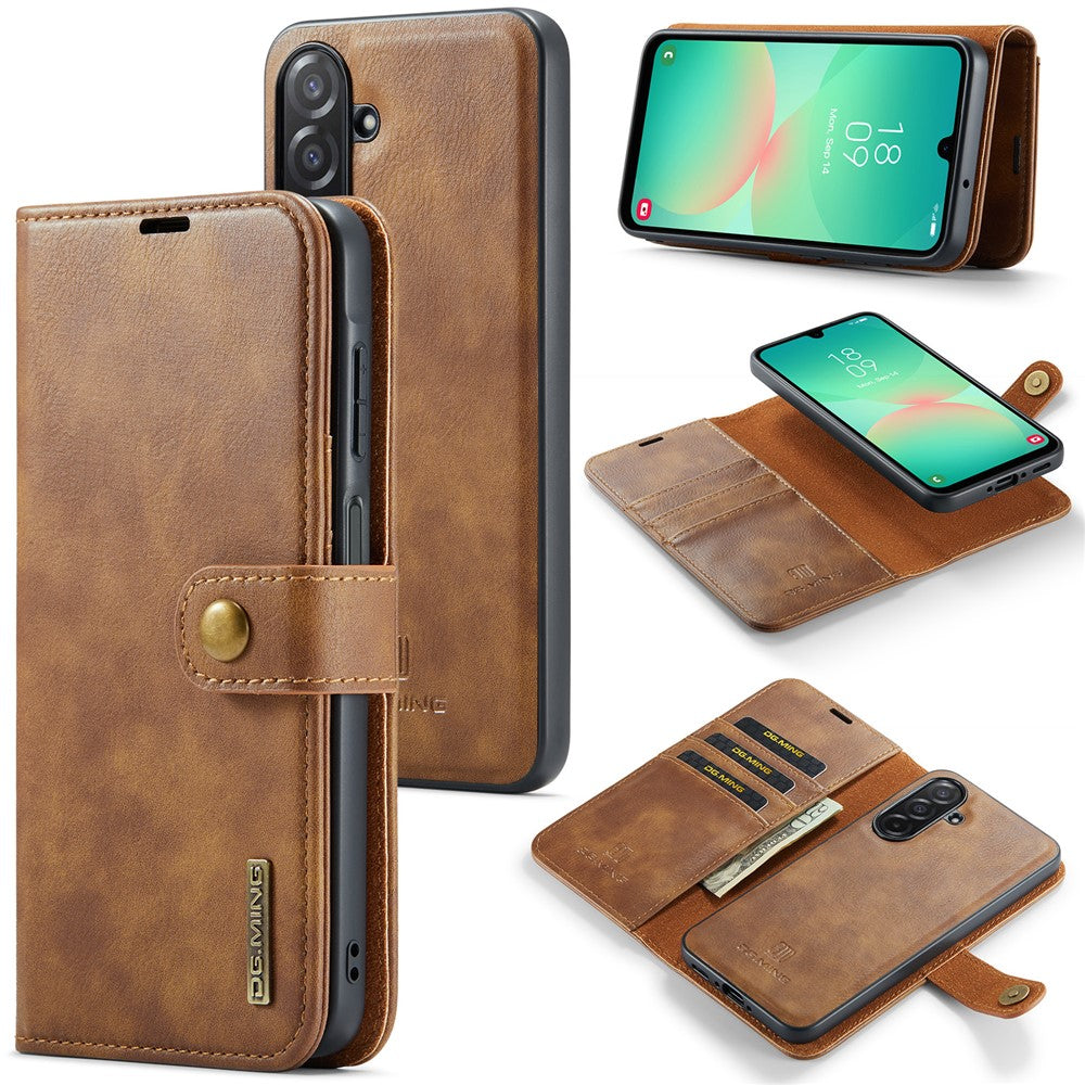 for Samsung Galaxy A26 5G Case Detachable Split Leather Phone Cover - Brown
