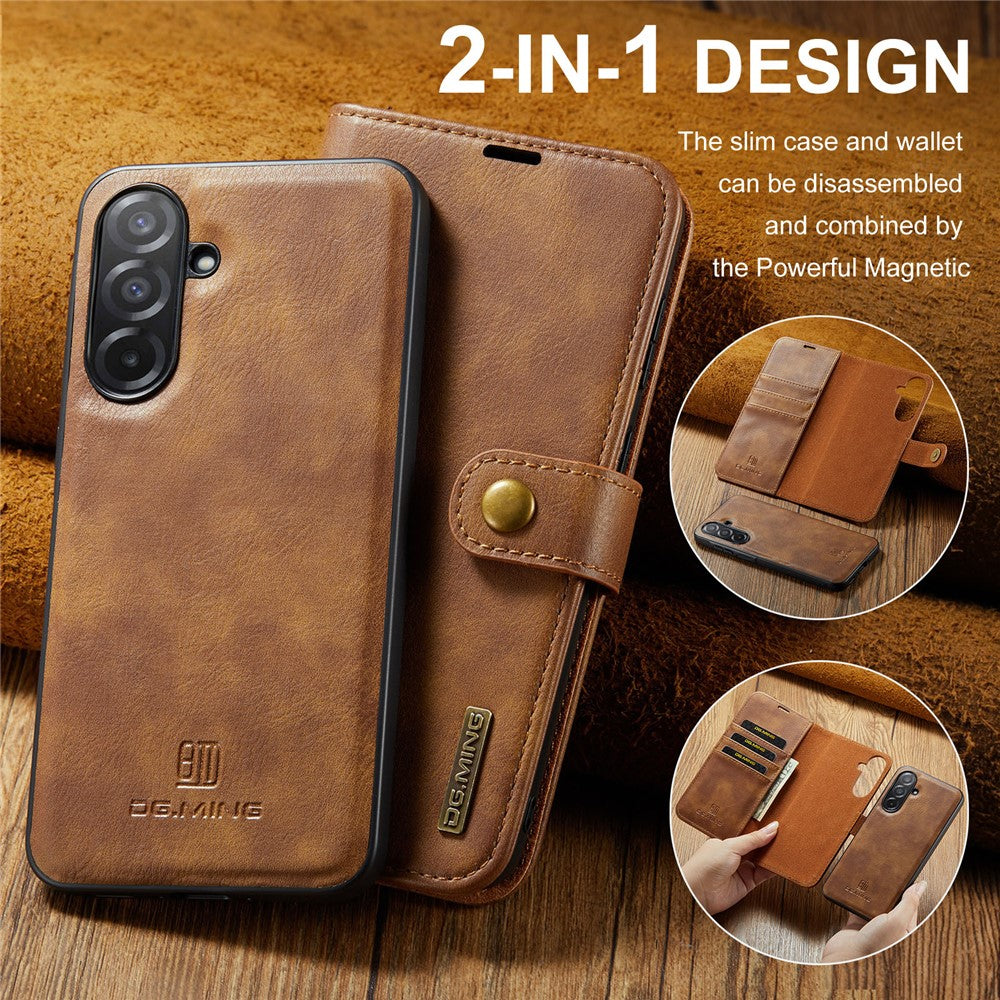 for Samsung Galaxy A26 5G Case Detachable Split Leather Phone Cover - Brown