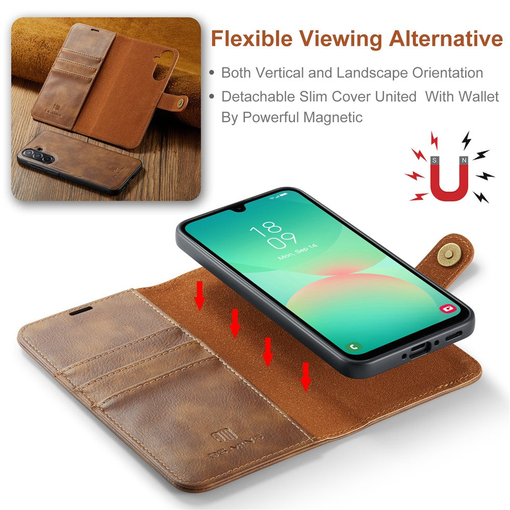 for Samsung Galaxy A26 5G Case Detachable Split Leather Phone Cover - Brown