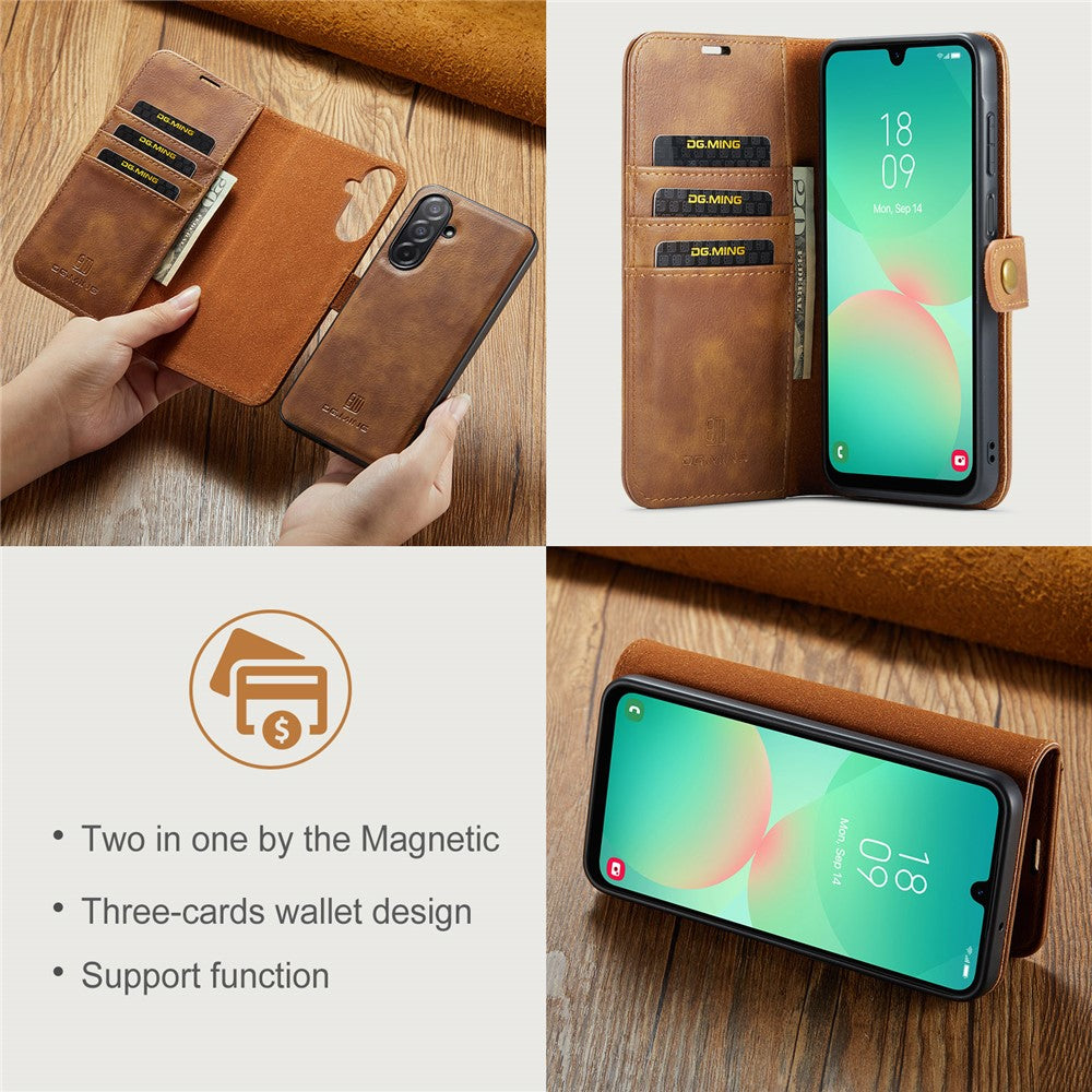 for Samsung Galaxy A26 5G Case Detachable Split Leather Phone Cover - Brown