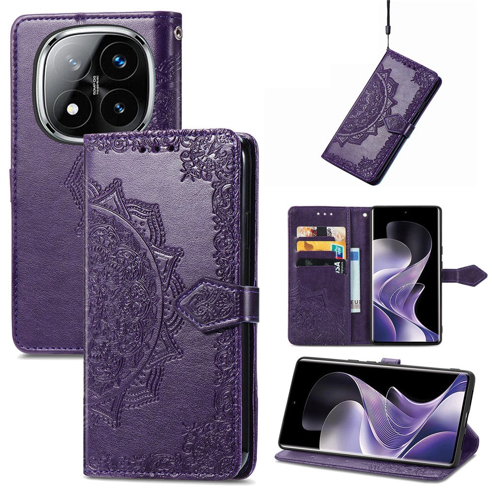 For Xiaomi Redmi Note 14 Pro 5G Wallet Case Mandala Flower Leather Phone Cover Stand - Purple