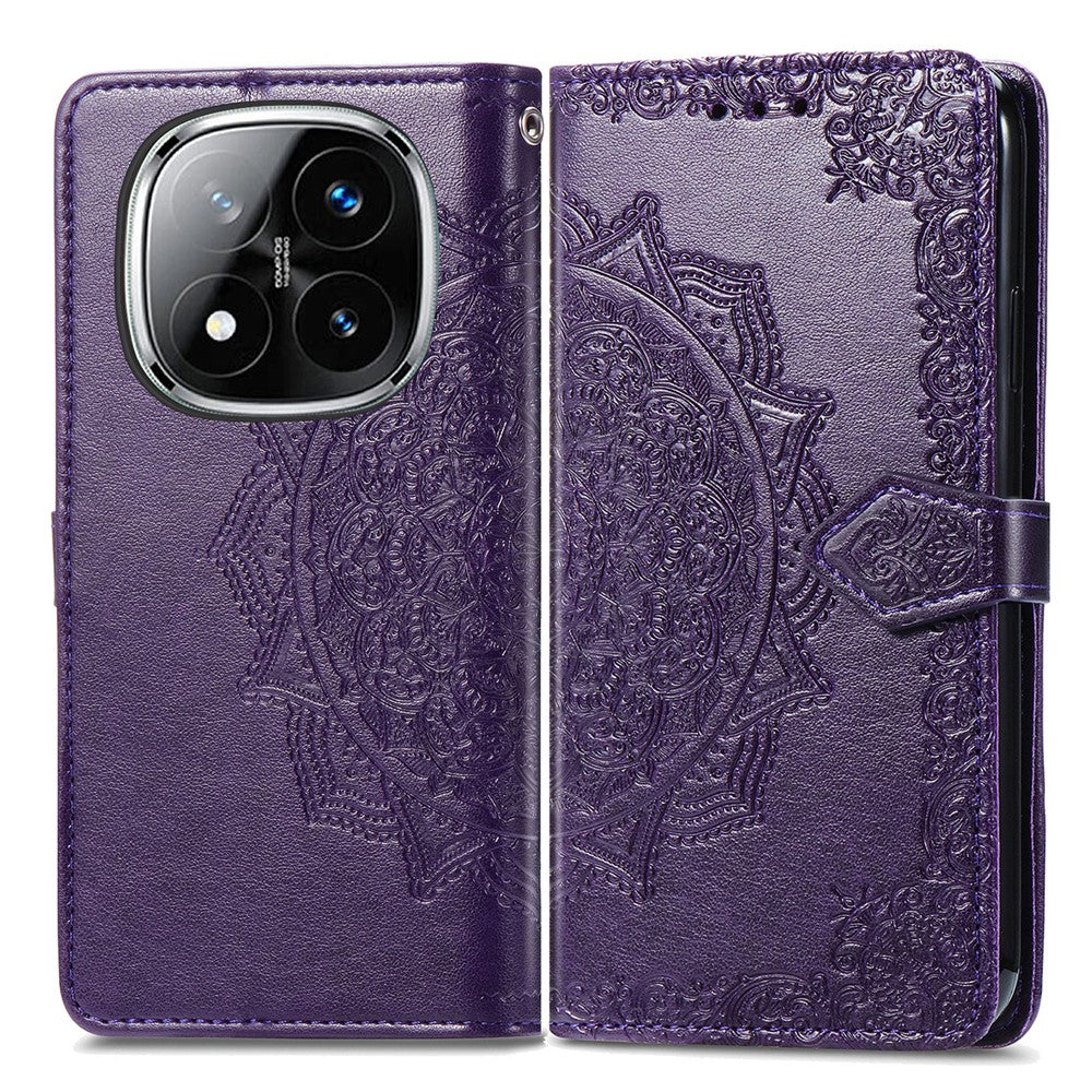 For Xiaomi Redmi Note 14 Pro 5G Wallet Case Mandala Flower Leather Phone Cover Stand - Purple