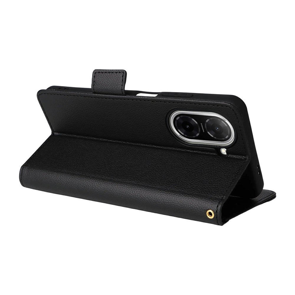 For Xiaomi Poco C71 4G / Redmi A5 4G (171.7mm) Case with Wrist Strap Litchi Texture PU Leather Wallet Phone Cover - Black