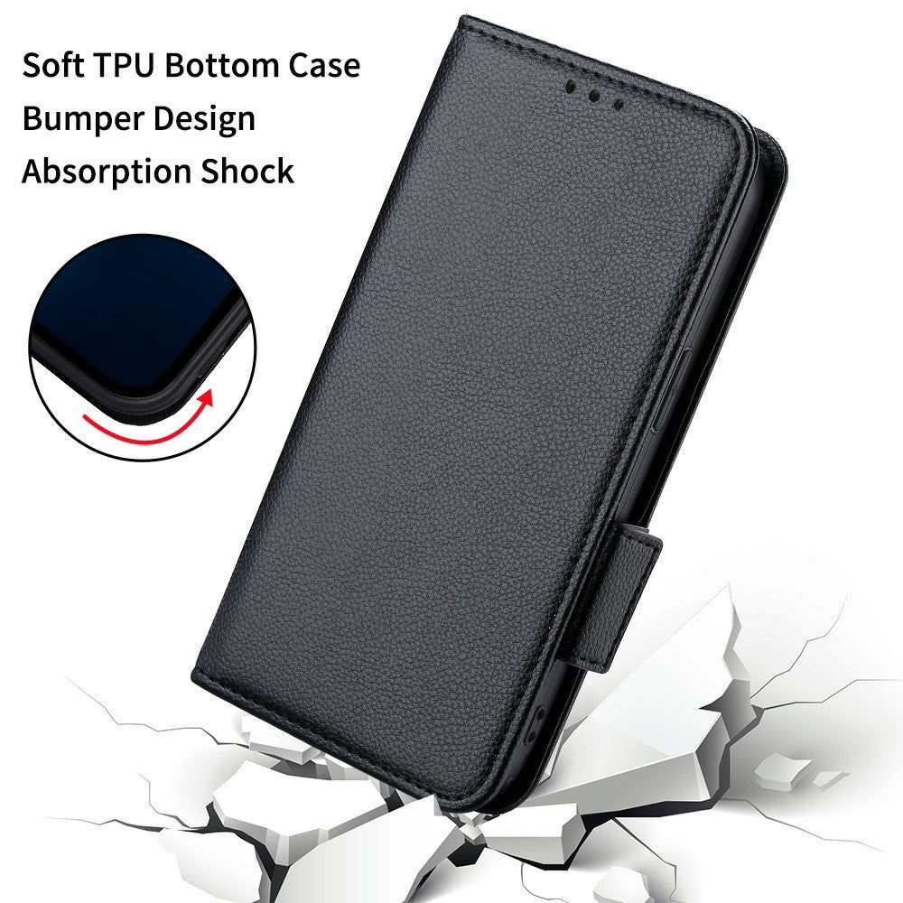 For Xiaomi Poco C71 4G / Redmi A5 4G (171.7mm) Case with Wrist Strap Litchi Texture PU Leather Wallet Phone Cover - Black