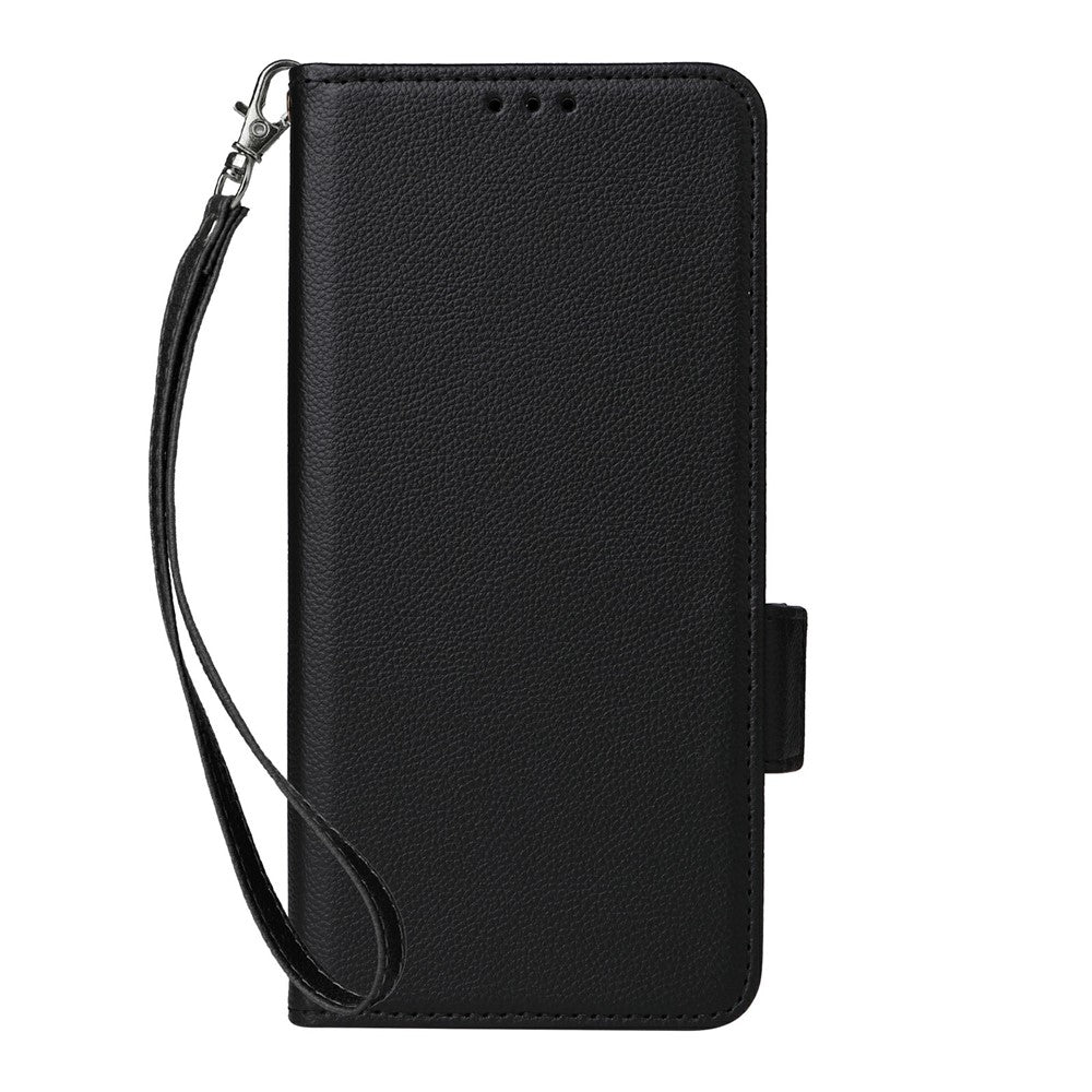 For Xiaomi Poco C71 4G / Redmi A5 4G (171.7mm) Case with Wrist Strap Litchi Texture PU Leather Wallet Phone Cover - Black