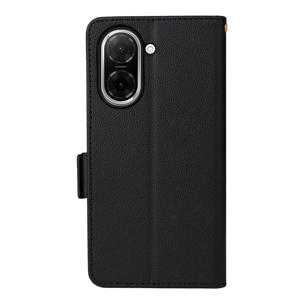 For Xiaomi Poco C71 4G / Redmi A5 4G (171.7mm) Case with Wrist Strap Litchi Texture PU Leather Wallet Phone Cover - Black