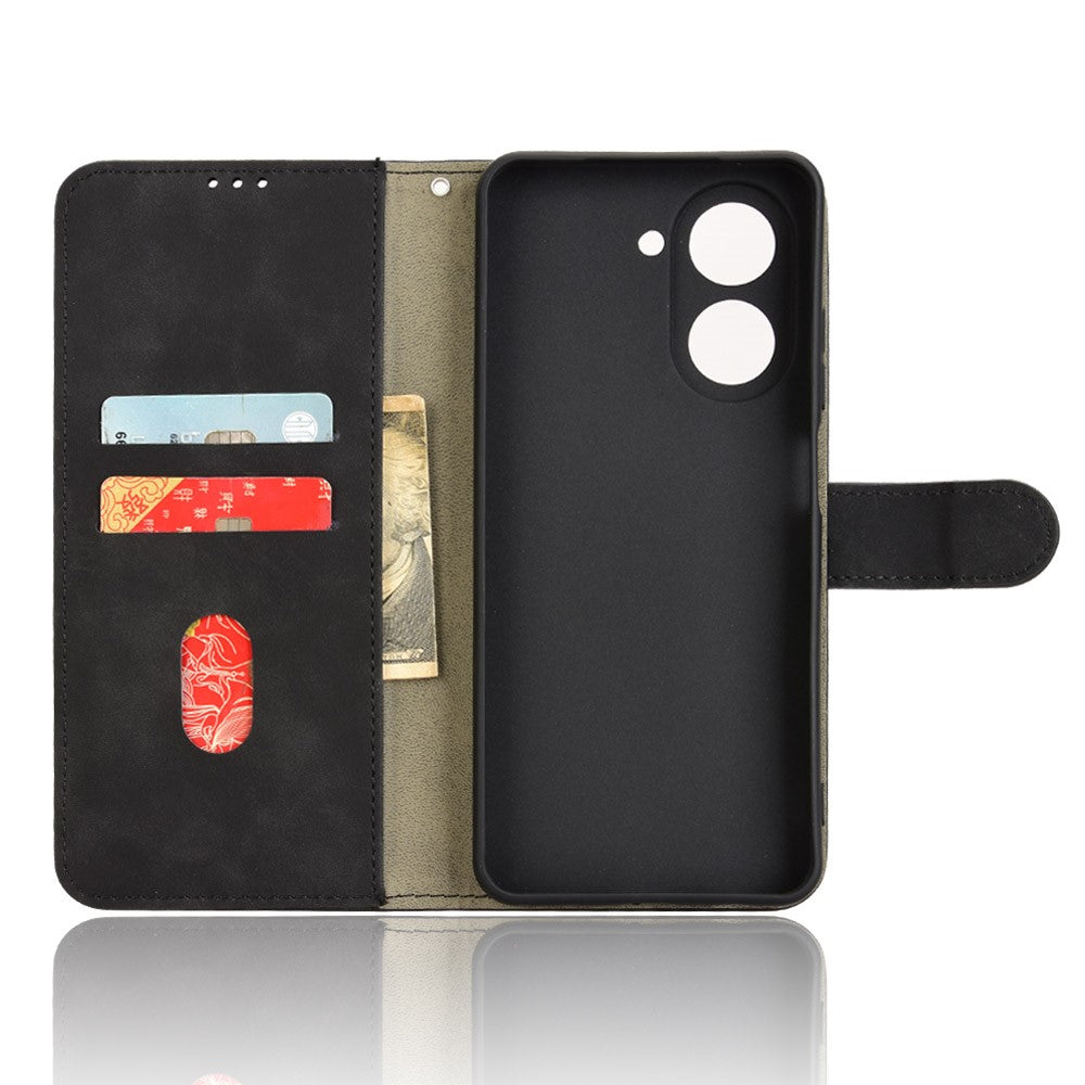 For Xiaomi Redmi A5 4G (171.7mm) / Poco C71 4G Leather Case Skin Feel Anti Drop Wallet Flip Phone Cover - Black