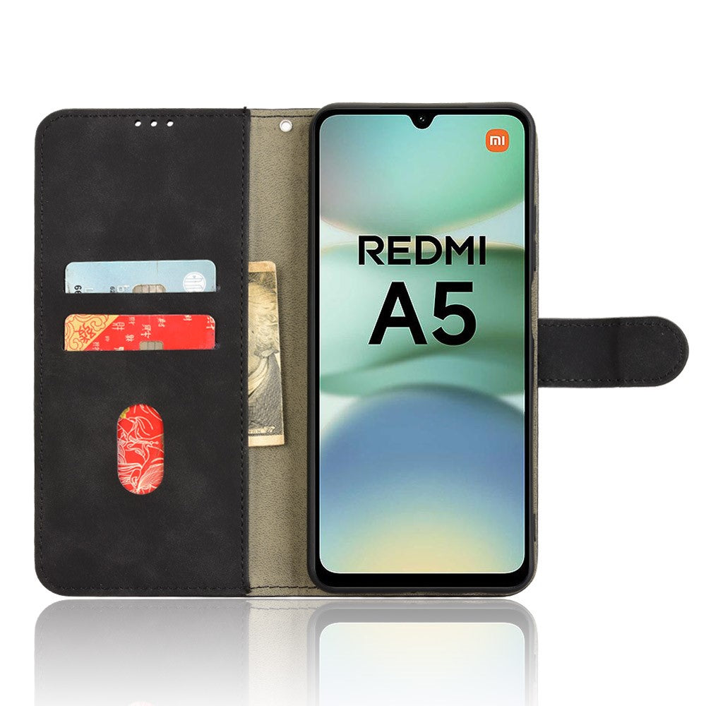 For Xiaomi Redmi A5 4G (171.7mm) / Poco C71 4G Leather Case Skin Feel Anti Drop Wallet Flip Phone Cover - Black
