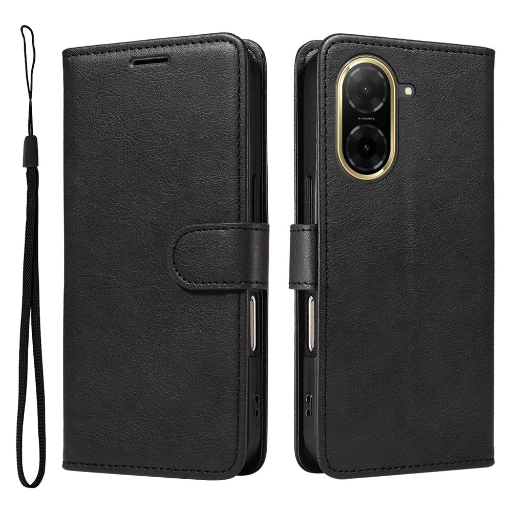 For Xiaomi Redmi A5 NFC (EU) (173.45mm) Leather Wallet Case with Strap Phone Stand Cover - Black