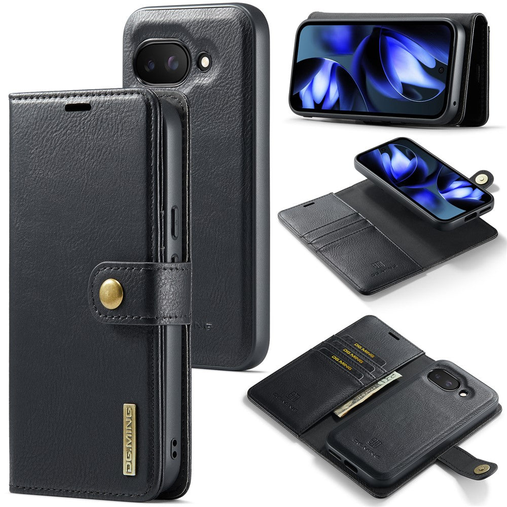 for Google Pixel 9a Case Detachable Split Leather Phone Cover - Black