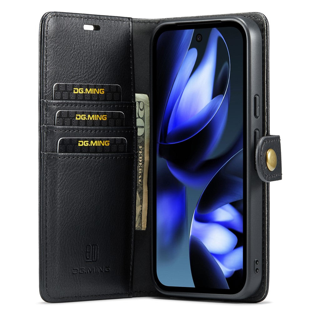 for Google Pixel 9a Case Detachable Split Leather Phone Cover - Black