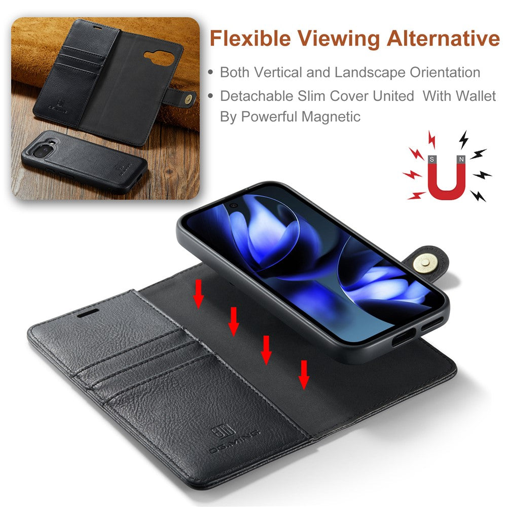 for Google Pixel 9a Case Detachable Split Leather Phone Cover - Black