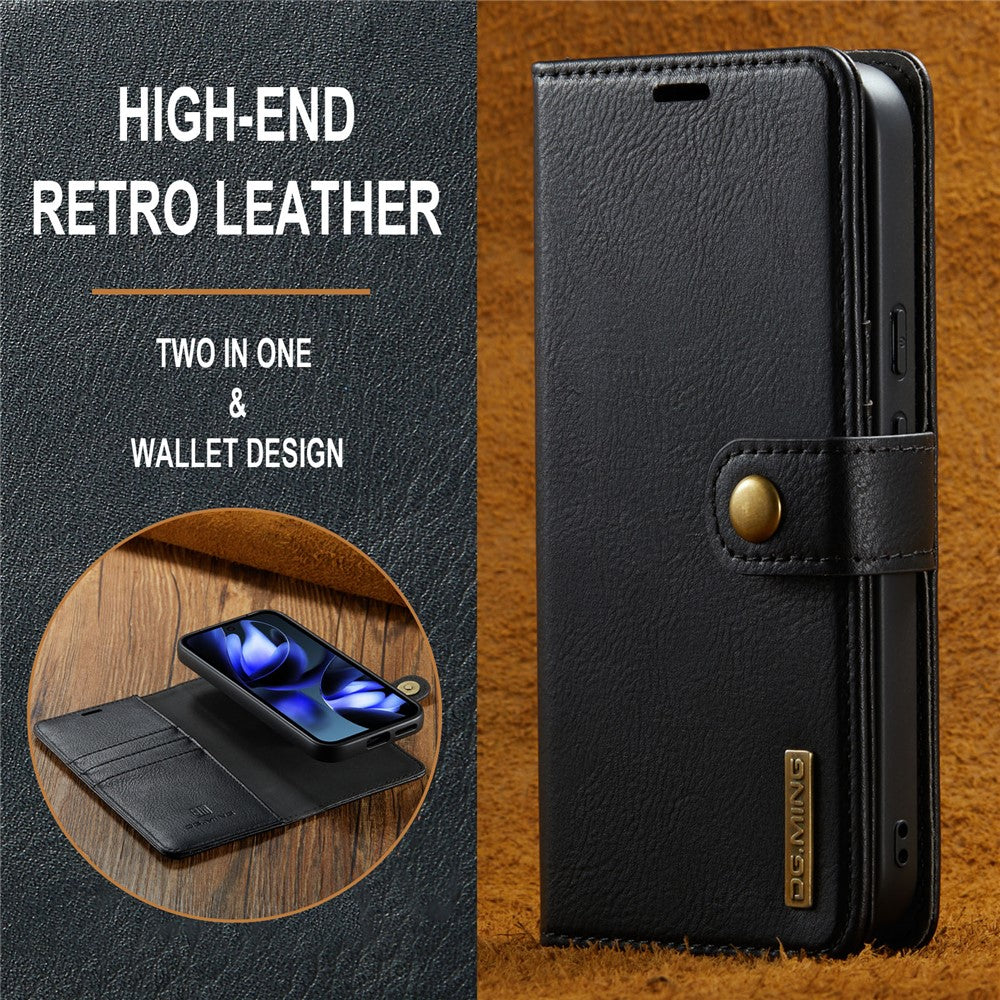 for Google Pixel 9a Case Detachable Split Leather Phone Cover - Black