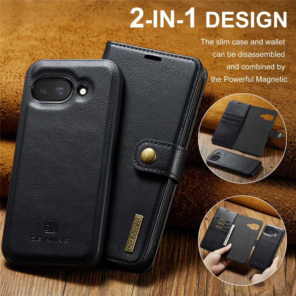 for Google Pixel 9a Case Detachable Split Leather Phone Cover - Black