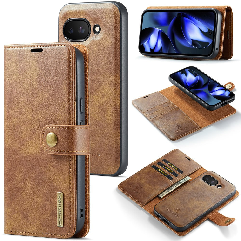 for Google Pixel 9a Case Detachable Split Leather Phone Cover - Brown