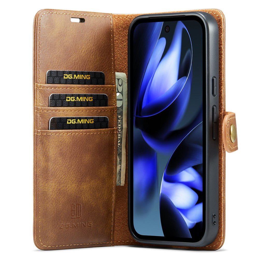 for Google Pixel 9a Case Detachable Split Leather Phone Cover - Brown