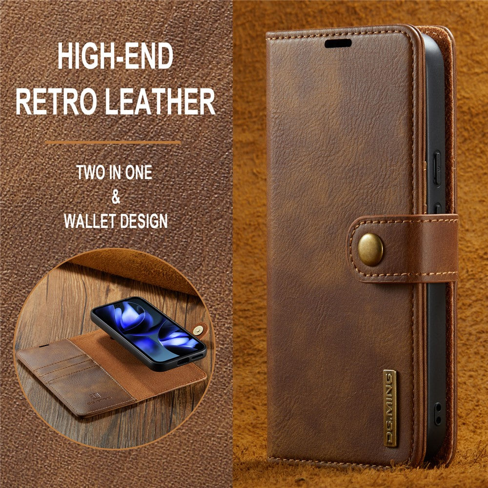 for Google Pixel 9a Case Detachable Split Leather Phone Cover - Brown