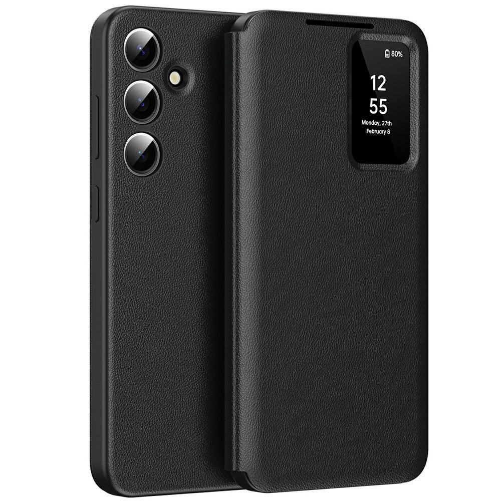 For Samsung Galaxy A56 5G Case with Card Holder Smart View Window Leather Phone Cover - Black