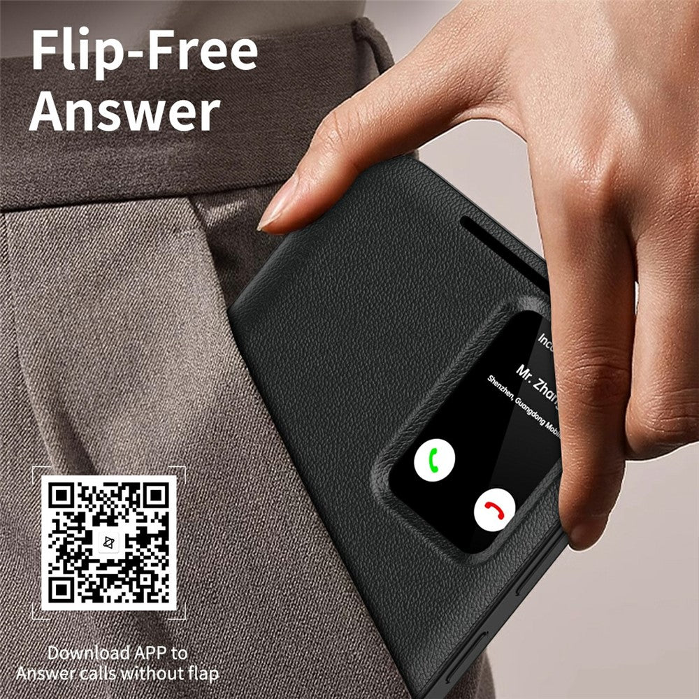 For Samsung Galaxy A56 5G Case with Card Holder Smart View Window Leather Phone Cover - Black