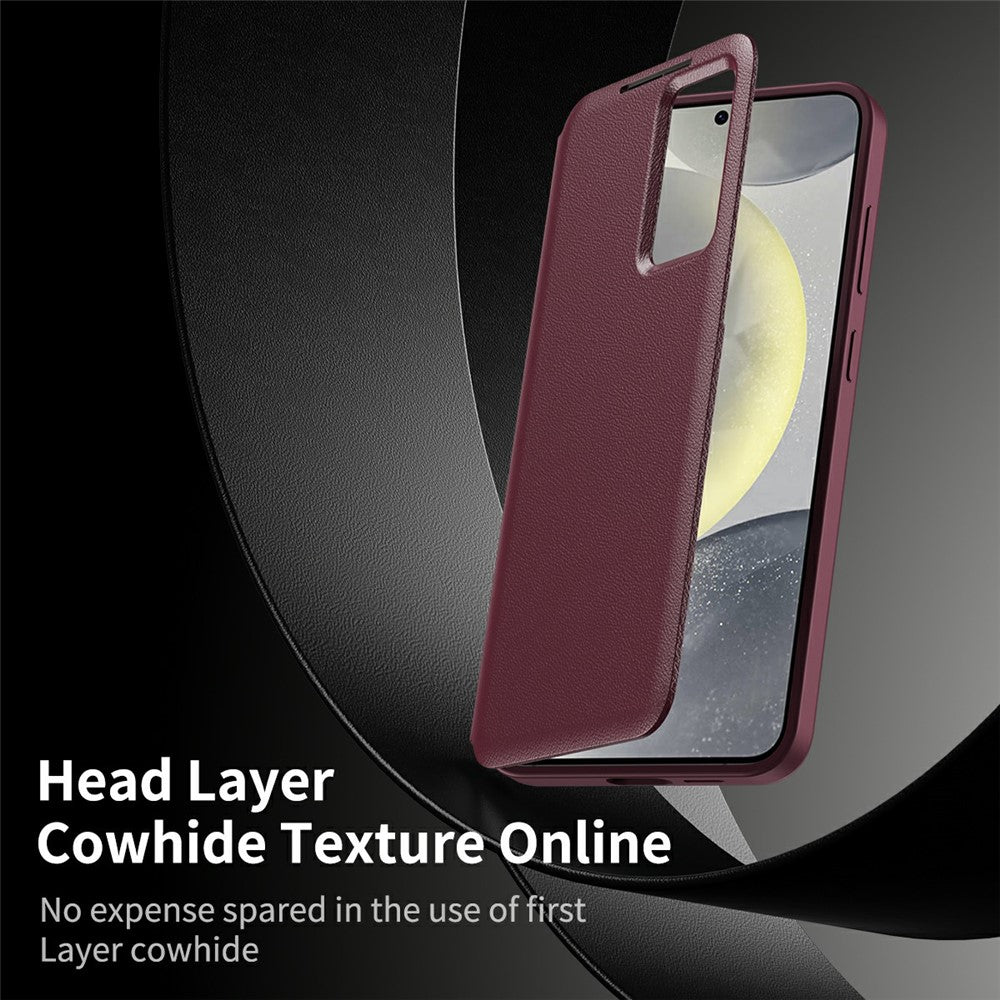 For Samsung Galaxy A56 5G Case with Card Holder Smart View Window Leather Phone Cover - Wine Red