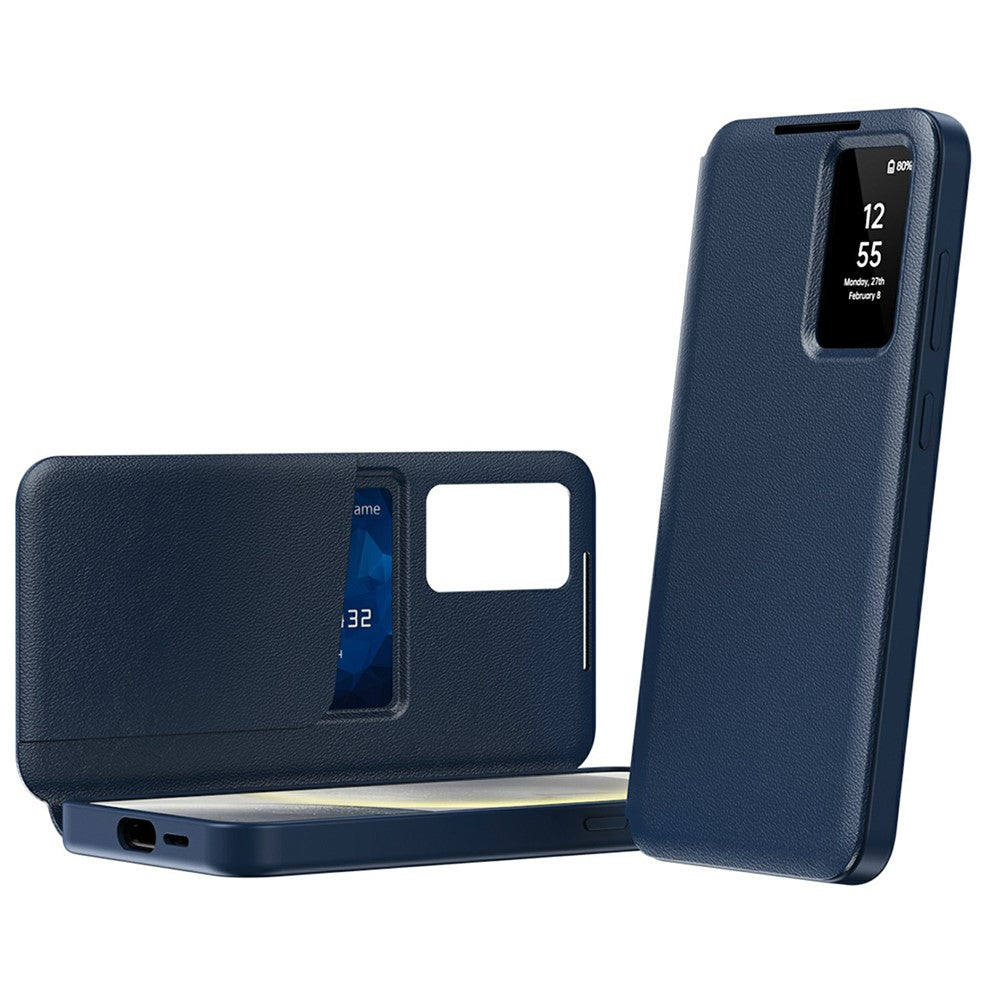 For Samsung Galaxy S25 Edge Case with Card Holder Smart View Window Leather Phone Cover - Sapphire