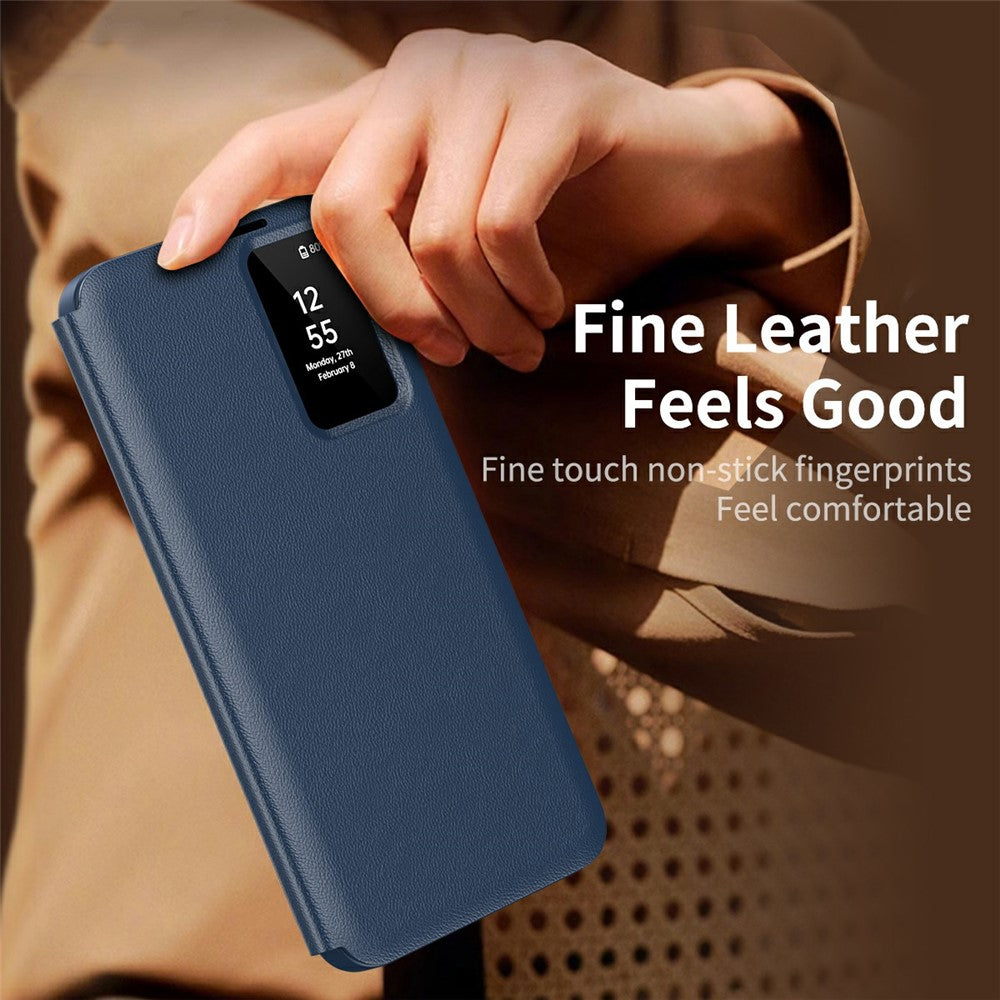For Samsung Galaxy S25 Edge Case with Card Holder Smart View Window Leather Phone Cover - Sapphire