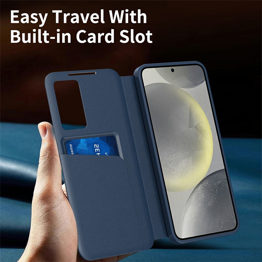 For Samsung Galaxy S25 Edge Case with Card Holder Smart View Window Leather Phone Cover - Sapphire